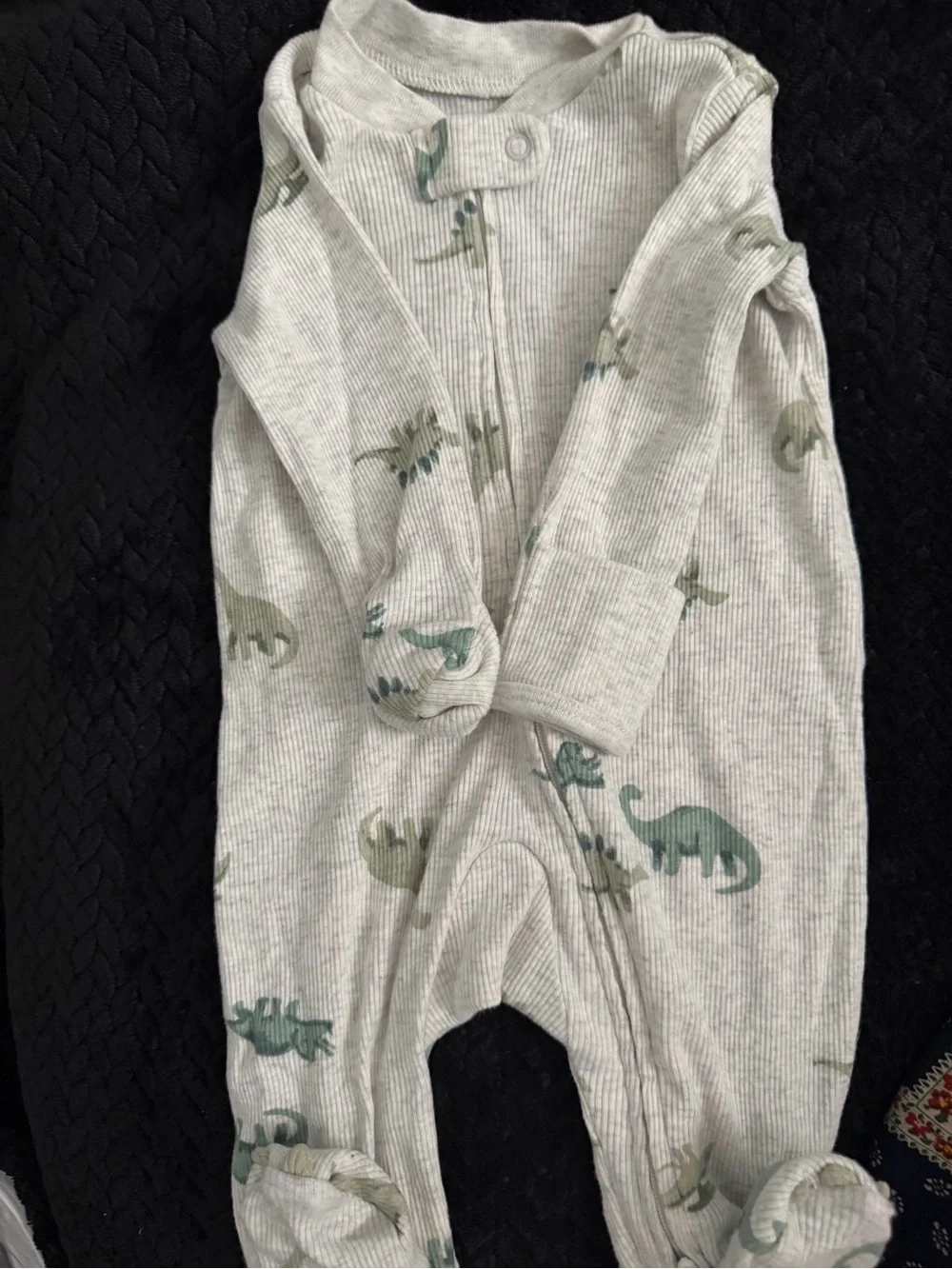 Carter's Gray Ribbed One-Piece with Green Dino Print